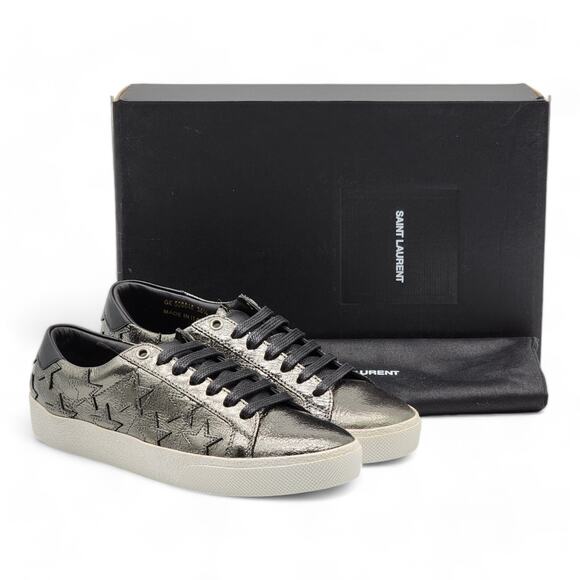 Saint Laurent Court Stars Leather Sneakers Silver EU 36.5 US 6.5 - New $750